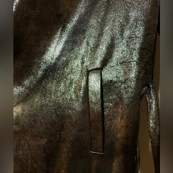 NWT Donna Karan Belted Metallic Silver Women's Flyaway Jacket - Picture 9 of 10